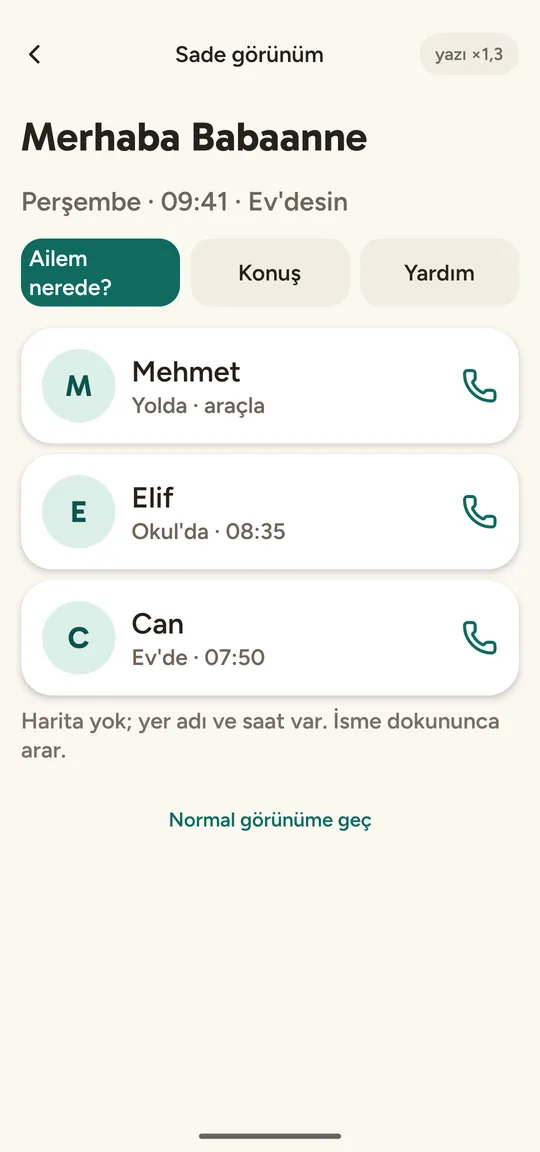 Sade görünüm: büyük İyiyim ve arama düğmeleri